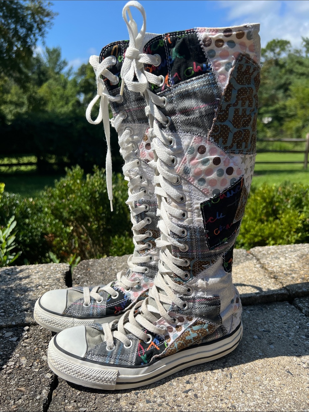 Rare Vintage Converse Chuck Taylor All Star Patchwork Knee-high Sneakers Size 6 - Picture 3 of 15